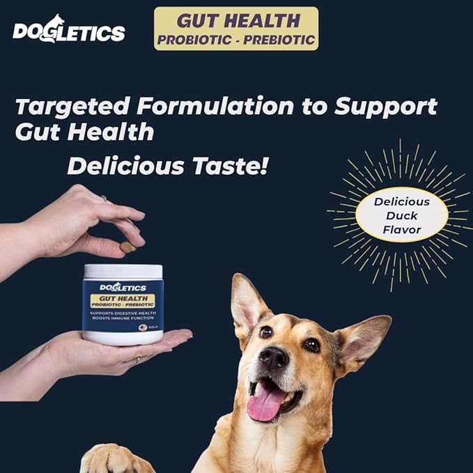 Gut Health Probiotic & Prebiotic - 90ct Support Stomach Microbiome, Prevent Digestive Problems, Reduce Anal Gland Issues, Improve Immune Function and Overall Energy Dogletics