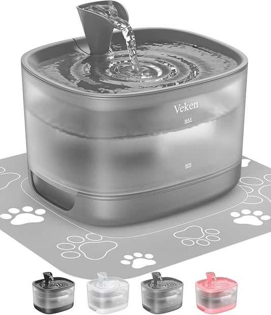 Veken Cat Water Fountain, 84oz/2.5L Automatic Pet Water Fountain Dog Water Dispenser with a Detachable Water Tank, Easy Cleaning for Cats, Dogs (Grey) - PAWPICO