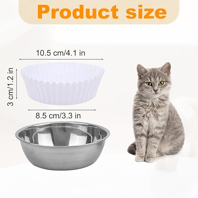 Disposable Pet Food Bowls Pad Paper, Thickening Disposable Pet Bowls, Disposable Pet Food Bowls Small Lining, Suitable for Dry and Wet Food, Kittens, Puppies (600,Not Included Stainless Steel Bowls) - PAWPICO