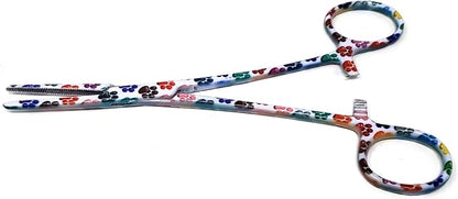 Dog Pet Ear/Nose Hair Puller Grooming Hemostat Locking Forceps Pliers, 5.5" (14cm), Straight (White Multi Paws) A2Z+SCILAB