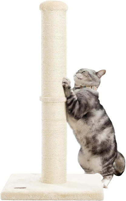 34inch Cat Scratching Post with Natural Sisal Rope 4.3Inch Large Diameter Scratcher Post Tree for Indoor Cats Beige - PAWPICO