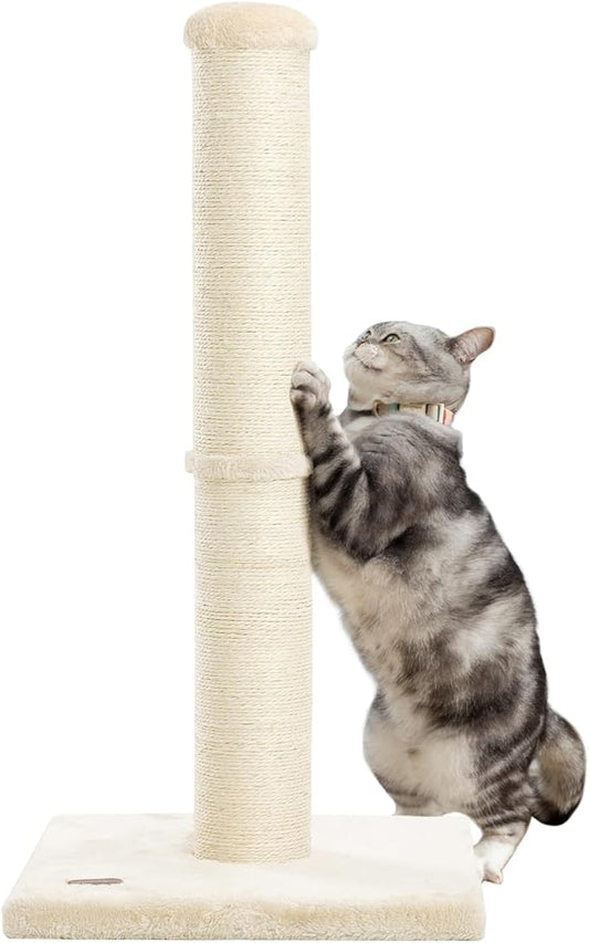 34inch Cat Scratching Post with Natural Sisal Rope 4.3Inch Large Diameter Scratcher Post Tree for Indoor Cats Beige - PAWPICO