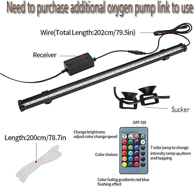 HCDMRE LED Air Bubble Light Aquarium Light Underwater Submersible Fish Tank Light Color Changing Making Oxygen Aquarium Tools,Us Plug (123cm/48.4") PAWPICO