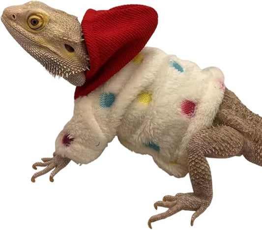 Bearded Dragons Hoodie - Handmade Adjustable Flannel Sweater Reptile Jacket Shirt for Skin Protection Small Animal Costume Apparel for Lizard Bearded Dragon Crested Gecko Chameleon (L, White) WCDJOMOP