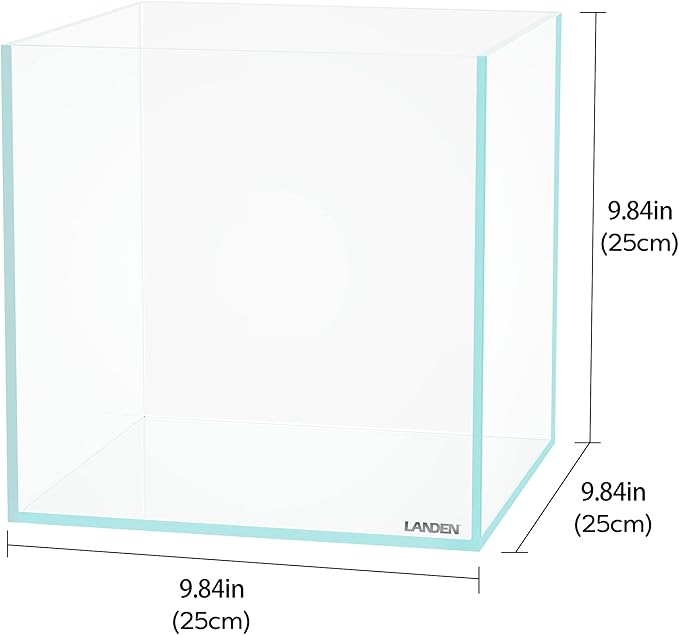 LANDEN 25C 3.7 Gallon Cube Rimless Low Iron Aquarium Tank, W9.84×D9.84×H9.84 in(25x25x25cm) 5mm Thickness with Nano Foam Leveling Mat Included Landen