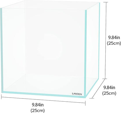LANDEN 25C 3.7 Gallon Cube Rimless Low Iron Aquarium Tank, W9.84×D9.84×H9.84 in(25x25x25cm) 5mm Thickness with Nano Foam Leveling Mat Included Landen