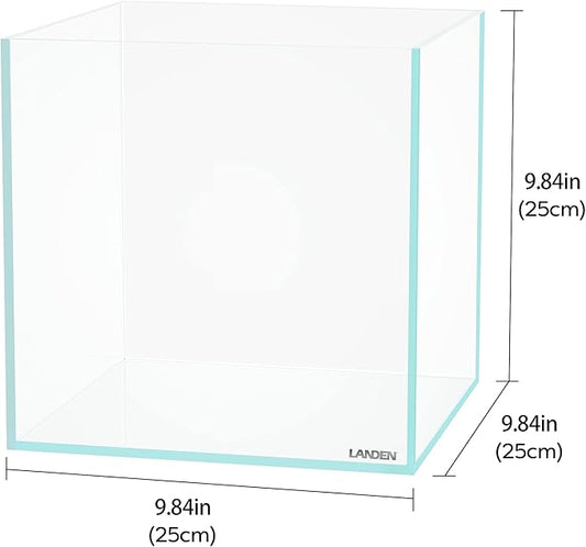 LANDEN 25C 3.7 Gallon Cube Rimless Low Iron Aquarium Tank, W9.84×D9.84×H9.84 in(25x25x25cm) 5mm Thickness with Nano Foam Leveling Mat Included Landen