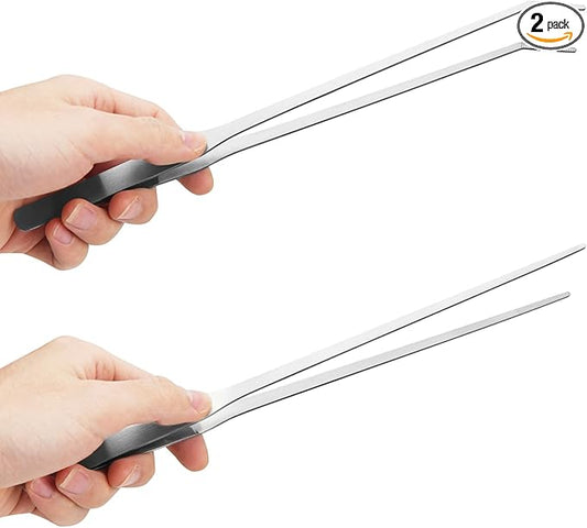 2PCS Long Aquarium Tweezers - 10.6" Straight and Curved Tweezers, Stainless Steel Reptile Feeding tongs, Terrarium Aquascape Tools Feeder for Lizards, Bearded Dragon Snake Tank Accessories Fri4Free