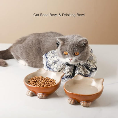 Nihow Ceramic Basic Cat Bowls: 5 Inch Cat Bowl for Food & Water - Food Grade Cat Dish for Small-Sized Cat - Microwave & Dishwasher Safe -Elegant Brown (4.25 OZ /1 PC) - PAWPICO