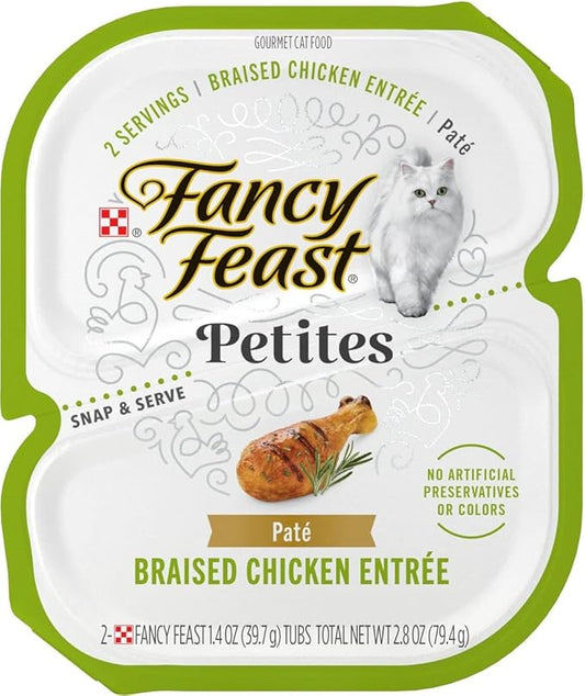 Fancy Feast Gourmet Grain-Free Meals Wet Cat Food Pate and Gravy Petites 10 Twin Pack Trays, 20 Servings (Braised Chicken Pate) - PAWPICO
