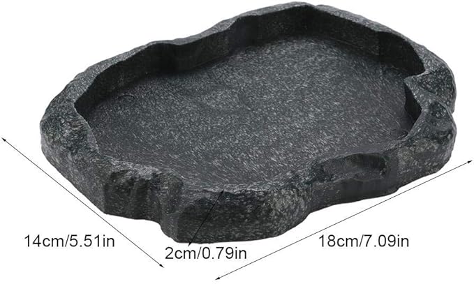 HEEPDD Reptile Bowl, Resin Rock Reptile Food and Water Feeder Pet Aquarium Ornament Terrarium Dish Plate for Tortoise Lizard Iguana(Dark Green M) PAWPICO
