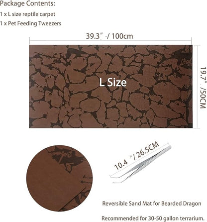 Tfwadmx Reptile Carpet Sand Mat for Bearded Dragon Terrarium Substrate Liner Brown Reversible Lizard Bedding Mats for Cage Leopard Gecko Tortoise Turtle Snake Chameleon with Tweezer 20"x 39"(2 Pcs) Tfwadmx