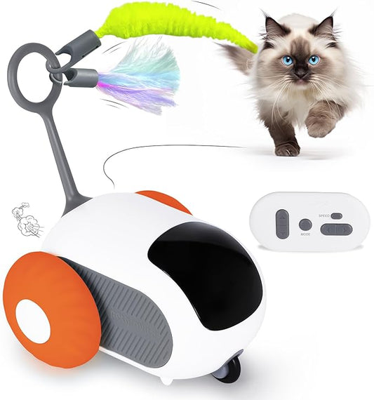 Cat Toys for Indoor Cats, Smart Interactive Cat Toy with Two-Speed Adjustment, Remote Control USB Rechargeable Automatic Cat Exercise Toys for Bored Indoor Adult Cats Kittens (Orange) - PAWPICO