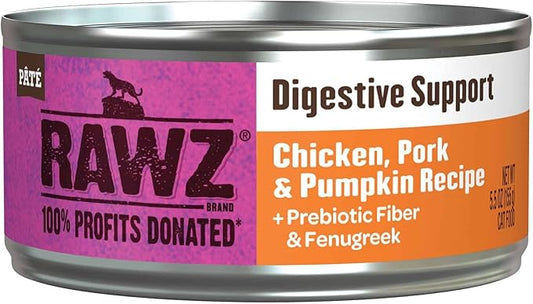 Rawz Digestive Support CAT Food 5.5 Ounce Cans, 24 Pack (Chicken/Pork/Pumpkin) - PAWPICO