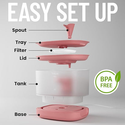 Veken Cat Water Fountain, 84oz/2.5L Automatic Pet Water Fountain Dog Water Dispenser with a Detachable Water Tank, Easy Cleaning for Cats, Dogs (Pink) - PAWPICO
