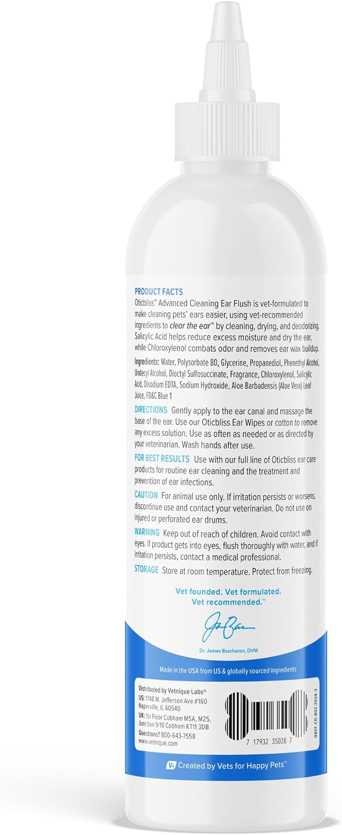 Vetnique Labs Oticbliss Ear Cleaner Wipes/Flushes for Dogs & Cats with Odor Control and Itch Relief Reduces Head Shaking - Clear The Ear VetniqueLabs