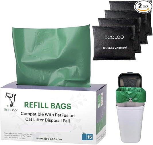 EcoLeo Compatible Liner Bags for Pet Waste Pail, 15 Count, Bamboo Charcoal Deodorizer Bags - PAWPICO