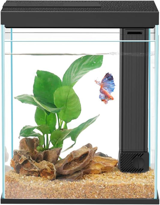 Betta Fish Tank, 2 Gallon Glass Aquarium Starter Kit, Small Fish Tank with Filter and Light.(Black) Pronetcus