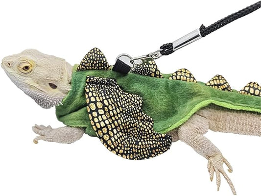 Bearded Dragon Harness Leash Soft Cotton Dinosaur Reptile Lizard Leash for Amphibians Small Pet Animals (Green) HAICHENTEC