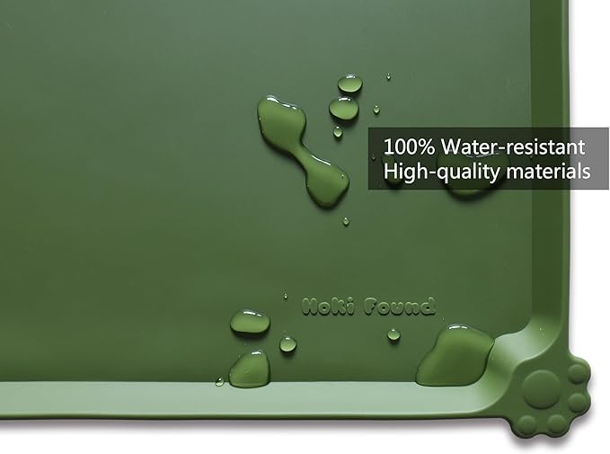 Hoki Found X-Large Silicone Pet Food Mats Tray - Non Slip Pet Dog Cat Bowl Mats Placemat - Dog Pet Cat Feeding Mat - Waterproof Dog Cat Food Mats -Pet Water Mats for Carpet -Dark Olive - PAWPICO