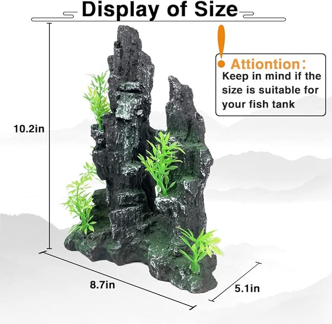 Aquarium Decorations Large and Tall Large Aquarium Decorations Fish Tank Ornaments Mountain View Stone Ornament Tree Rock Cave Artificial Fish Tank Ornament - 10.2 Inches High GOLOMOZ