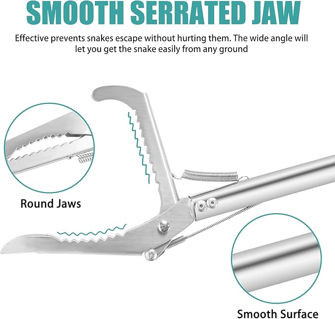 50" Collapsible Stainless Steel Snake Grabber Tool: Multi-Functional Hook, Tongs, Pole, Reacher for Safe Snake Handling and Rattlesnake Catching Repgfor