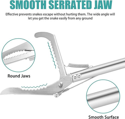 50" Collapsible Stainless Steel Snake Grabber Tool: Multi-Functional Hook, Tongs, Pole, Reacher for Safe Snake Handling and Rattlesnake Catching Repgfor