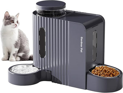 Gardner Pet Automatic Gravity Cat Food Feeder and Water Dispenser Stainless Steel Two-in-One Set Large Capacity Dispenser for Medium, Large Dogs, Puppies, Kittens, Rabbits-(1.6 Gallons x 2) - PAWPICO