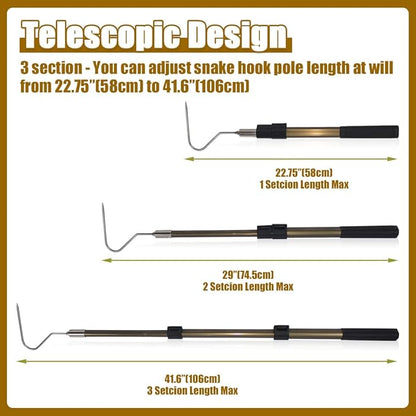 41.6" Snake Hook Reptile Catcher Stick Tongs Rattlesnakes Grabber Pick-up Handling Tool Kit for Catching Controlling or Moving Python Copperhead Wamlet