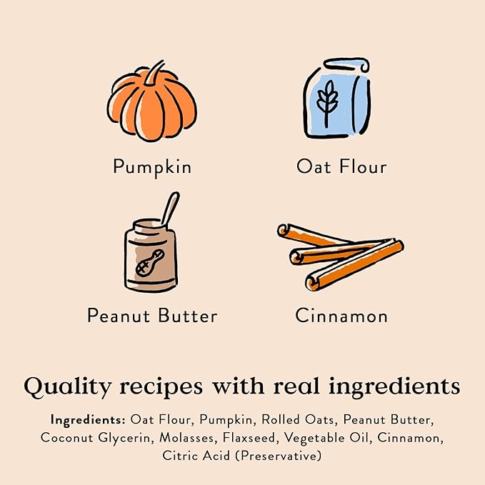 Bocce’s Bakery Pumpk'n Spice Treats for Dogs, Wheat-Free Everyday Dog Treats, Made with Real Ingredients, Baked in The USA, All-Natural Soft & Chewy Cookies, Pumpkin, Peanut Butter, & Cinnamon, 6 oz - PAWPICO