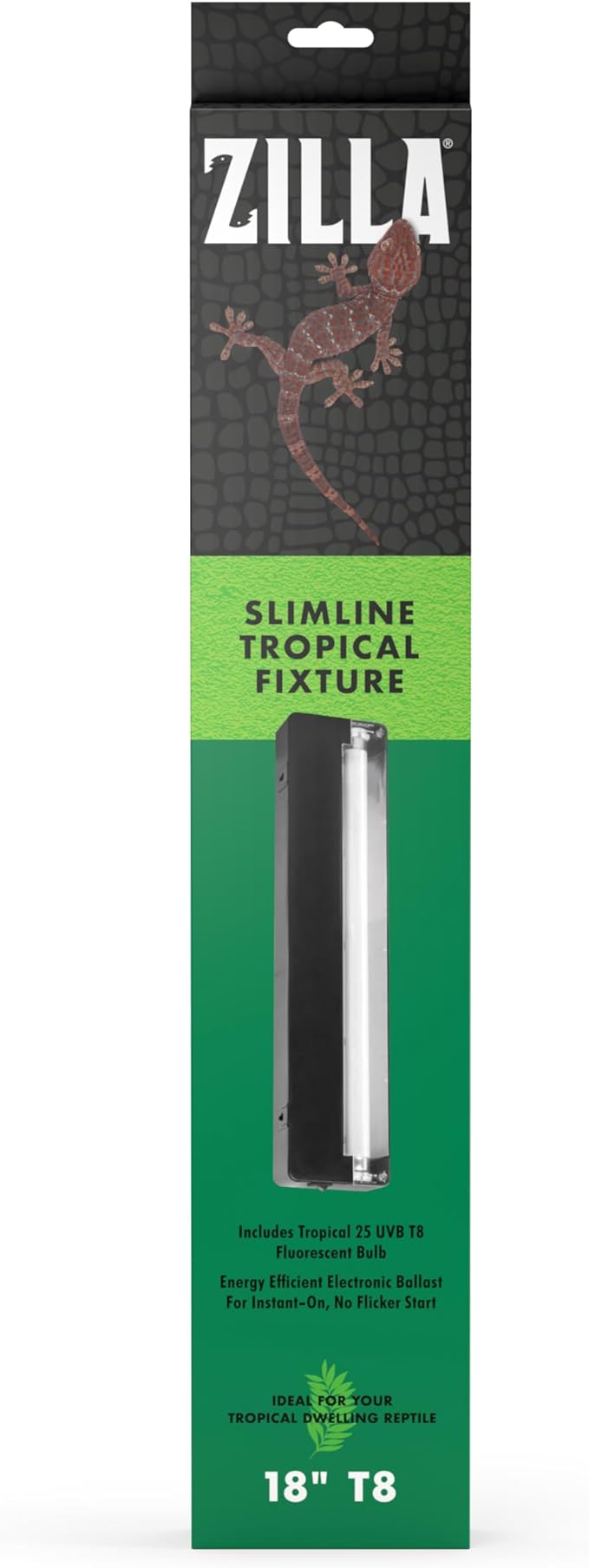 Zilla Reptile T8 Slimline Tropical Pet Habitat Light Fixture with 15 Watt Fluorescent Bulb, 18 Inches Zilla