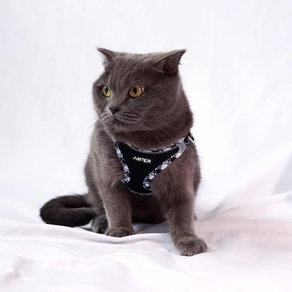 AMTOR Dog Harness with Leash Set,No Pull Adjustable Reflective Step-in Puppy Harness with Padded Vest for Extra-Small/Small Medium Large Dogs and Cats(Blackwhite) AMTOR