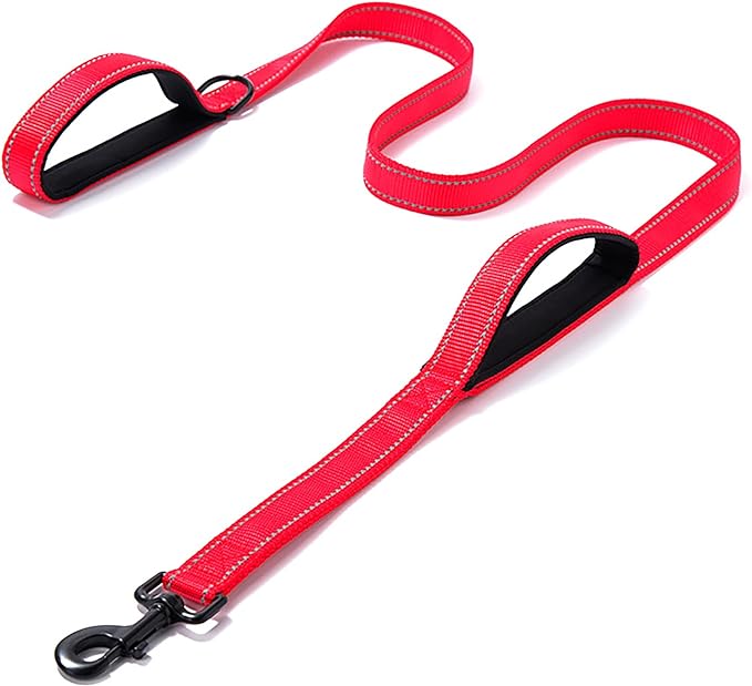 Heavy Duty Dog Leash - 2 Handles by Padded Traffic Handle for Extra Control, 6foot Long - Perfect for Medium to Large Dogs (Dark Red, 6 ft) JEWOSTER