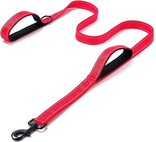 Heavy Duty Dog Leash - 2 Handles by Padded Traffic Handle for Extra Control, 6foot Long - Perfect for Medium to Large Dogs (Dark Red, 6 ft) JEWOSTER