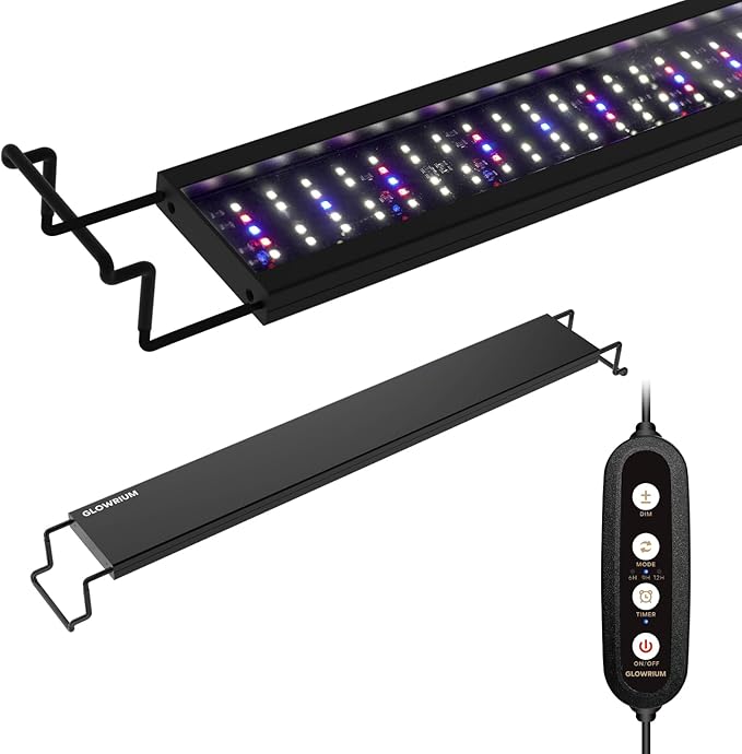 GLOWRIUM 2025 New Upgrade Aquarium Light,Waterproof IP65，LED Fish Tank Light, Full Spectrum Freshwater Aquarium Light,Daylight/Moonlight Mode,Fish Tank Light with auto-on/Off Timer Size (48-53in) GLOWRIUM