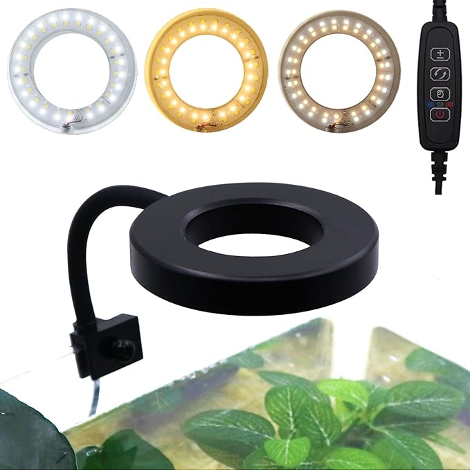 Upgraded Aquarium Light with Timer Clip On Fish Tank LED Light Small USB Light Dimmer Multi-Color White+Warm Yellow+Yellow 1 to 5 Gal (Adapter NOT Included) PUEUTU