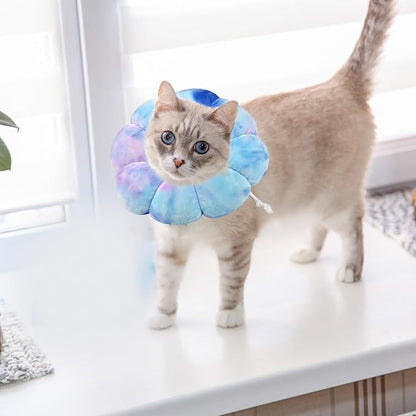 Flower Cat Cone, Uadonile Adjustable Cat Cone Collar, Soft Dog Elizabethan Collar Recovery E Collar After Surgery, Recovery E-Collar for Kittens/Puppies and Cats Recovery(Tie-dye Purple Blue, M) Uadonile