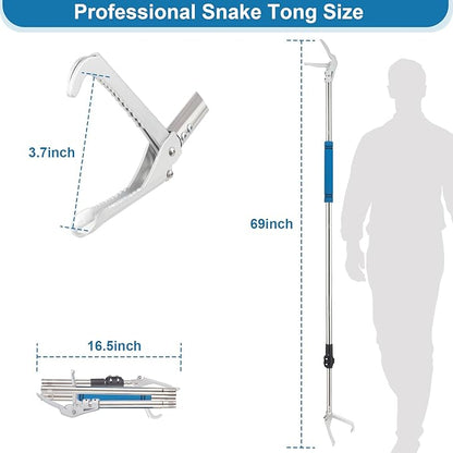 Snake Grabber Reacher Tool, 69" Snake Catcher Tongs Long Handle Heavy Duty Reptile Rattlesnake Catch Tongs Snake Tool Wide Jaw Stainless Steel Sponge Wrapped Handle (Blue) PAWPICO