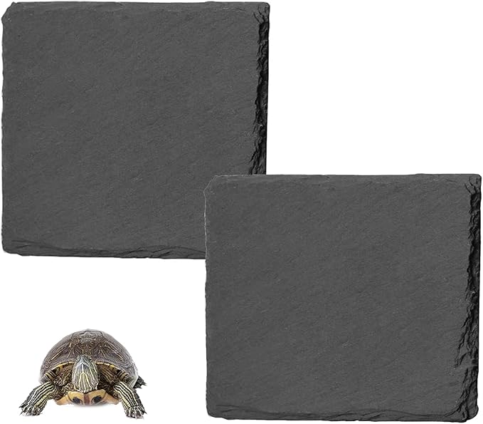 Reptile Basking Platform 2Pcs 9.8'' Large Tortoise Rock Plate Slate Feeding Platform Food Dish Bowl Turtle Bathing Rock Rest Terrace for Chameleon Lizard Bearded Dragon Gecko Snake Frog Newt (25CM) Tfwadmx
