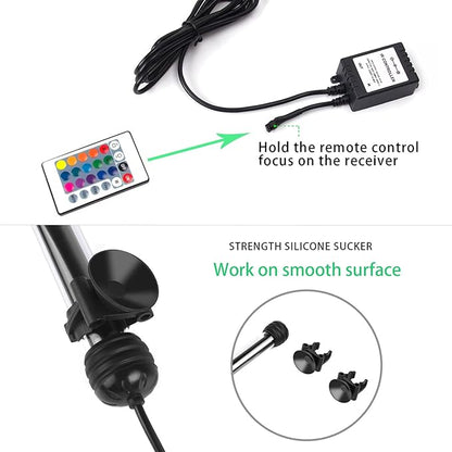 LED Aquarium Lights, Underwater Fish Tank Lights RGB Waterproof Color Changing Adjustable Memory Submersible Remote Control Aquarium Tank Sucker Hood Strip Lamp Waterfall Lights, 7.5 inch S+SMIFUL