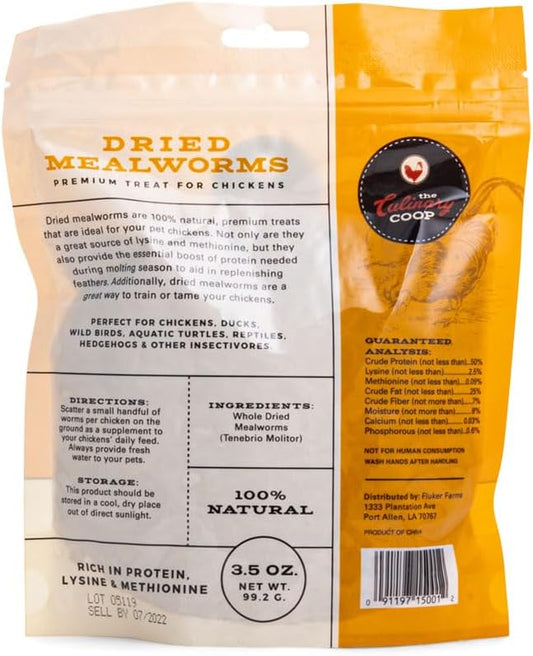 Fluker's Culinary Coop Premium Chicken Treats, Mealworms 3.5 oz, High Protein Worm, Nutritious Treat Flukers