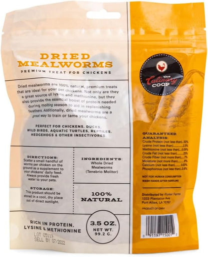 Fluker's Culinary Coop Premium Chicken Treats, Mealworms 3.5 oz, High Protein Worm, Nutritious Treat Flukers