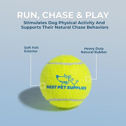 Best Pet Supplies Squeaky Tennis Toys for Dogs, 4-Pack, Heavy-Duty Interactive Pet Toys for Throwing and Fetching, Supports Exercise and Natural Behavior Training, Durable - Small - PAWPICO