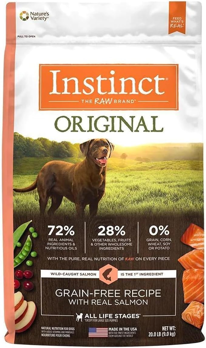 Instinct Dog Food, Grain Free Dog Food Dry, High Protein, Raw Coated Dog Food, Dog Kibble, Original Real Salmon, 20 lb. Bag - PAWPICO