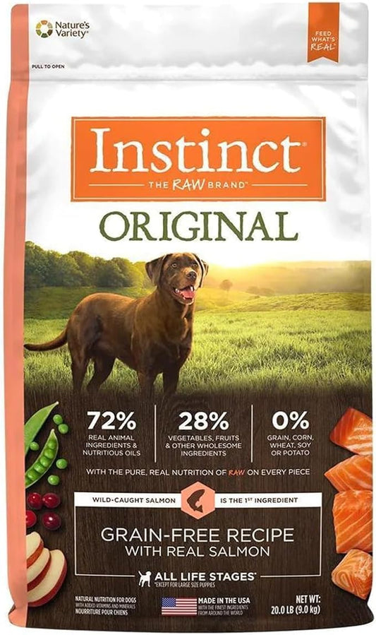 Instinct Dog Food, Grain Free Dog Food Dry, High Protein, Raw Coated Dog Food, Dog Kibble, Original Real Salmon, 20 lb. Bag - PAWPICO