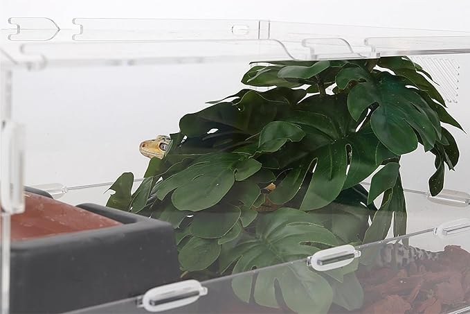 Reptile Plants for Terrarium, Ball Python Tank Decor Accessories fit Bearded Dragon Crested Leopard Gecko Lizard Chameleon Snake Frog Tortoise Hermit Crab - Fake Monstera WOLEDOE