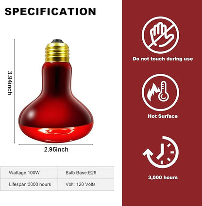MIXJOY 100W Infrared Heat Lamp Bulbs, 2 Pack Reptile Infrared Heat Emitter Red Heat Lamp Bulbs Infrared Basking Light Bulbs for Reptiles, Bearded Dragon, Lizard, Tortoise, Chickens, Pets MIXJOY