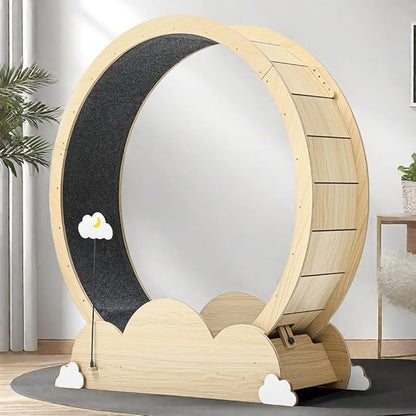 DWVO 43in Cat Exercise Wheel for Indoor Cats with Locking Mechanism, Natural Solid Wood Sturdy Cat Treadmill Wheel with Detachable Carpet, Suitable for Most Cats - PAWPICO