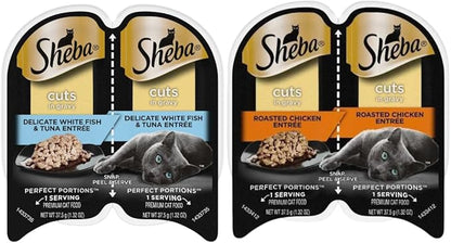 LarasBundle Sheba Cat Food Wet Variety Pack | Includes Sheba Pate Cat Food and Sheba Cuts in Gravy Wet Cat Food | 24 Servings - 12 Packs of Sheba Perfect Portions Bundled Booklet and Toys - PAWPICO
