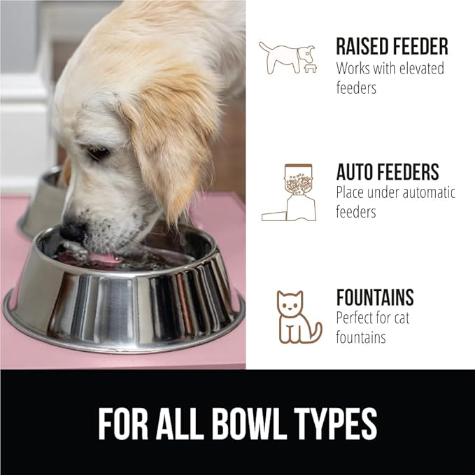 Gorilla Grip 100% Waterproof Raised Edge BPA Free Silicone Pet Feeding Mat, Dog Cat Food Mats Contain Spills Protects Floors, Placemats for Cats and Dogs Water Bowl, Pets Accessories 16x10, Pink - PAWPICO